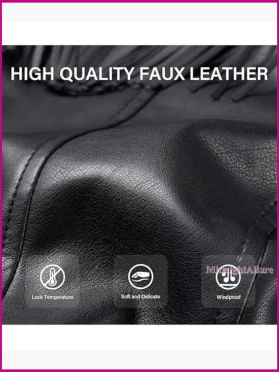 Short Faux Leather Moto Jacket with Tassel Trim and Belt - Picture 5 of 7